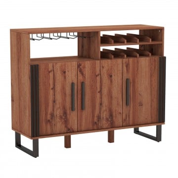 Home Wine Bar Cabinet with 3 Doors and Adjustable Shelves