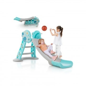 3-in-1 Folding Slide Playset with Basketball Hoop and Small Basketball