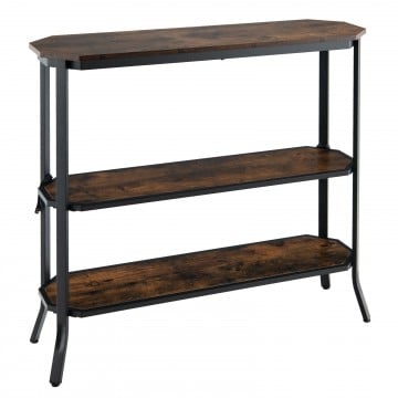 3-Tier Industrial Console Table with Open Storage Shelves and Steel Frame