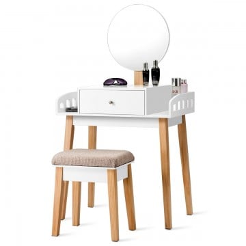 Wooden Makeup Dressing Mirror Table Set with Drawer