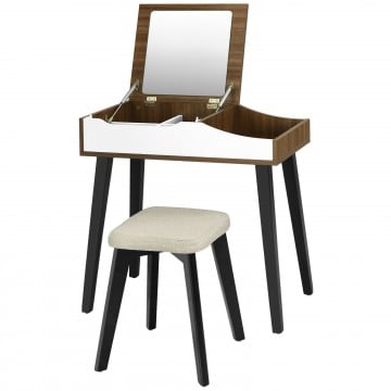 Vanity Table Set with Flip Top Mirror and Padded Stool