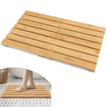 Bamboo Bath Mat with Non-slip Pads and Slatted Design