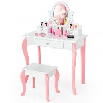 Kids Princess Makeup Dressing Vanity Set with Mirror and Drawer