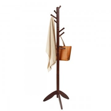Wooden Free Standing Coat Rack with 11 Hooks