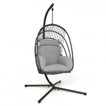 Hanging Folding Egg Chair with Stand Soft Cushion Pillow Swing Hammock