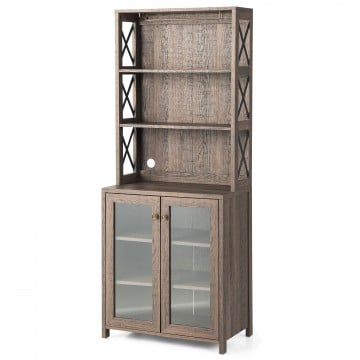 Tall Freestanding Buffet Hutch with Glass Holder and Adjustable Shelves