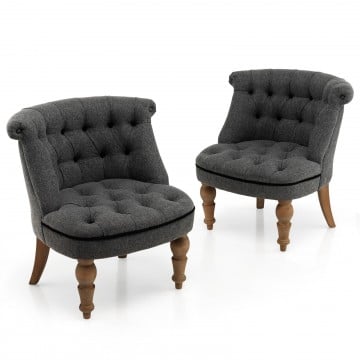 Set of 2 Upholstered Armless Slipper Chairs with Beech Wood Legs