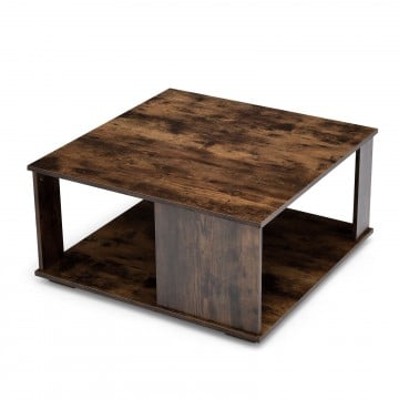 2 Tiers Square Coffee Table with Storage and Non-Slip Foot Pads