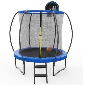 8/10/12 Feet Recreational Trampoline with Basketball Hoop Safety Enclosure Net Ladder