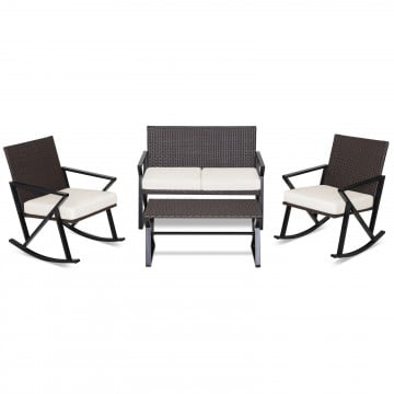 4 Pieces Patio Rocking Furniture Set with Loveseat and Coffee Table