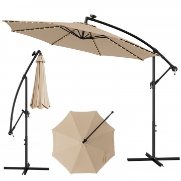 10 Feet Patio Offset Umbrella with 112 Solar-Powered LED Lights-Beige