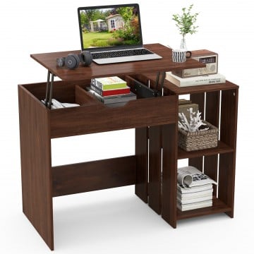 Lift Top Modern Computer Desk with 2 Hidden Compartments and 2 Open Storage Shelves
