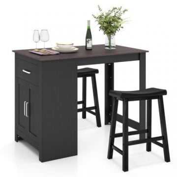 3-Piece Bar Table Set for 2 with 2 Saddle Stools for Dining Room