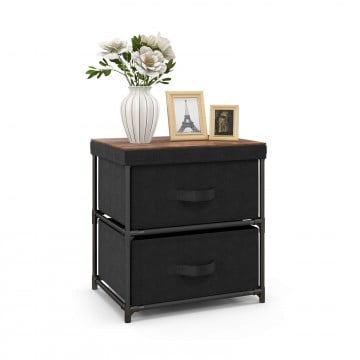 2-Drawer Nightstand with Removable Fabric Bins and Pull Handles