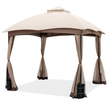 10 X 10 Feet Patio Double-Vent Gazebo with Privacy Netting and 4 Sandbags