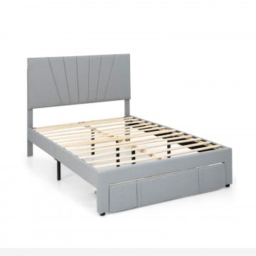 Full/Queen Size Upholstered Bed Frame with Drawer and Adjustable Headboard