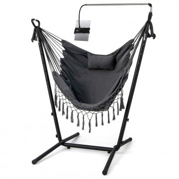 Height Adjustable Hammock Chair with Phone Holder and Side Pocket