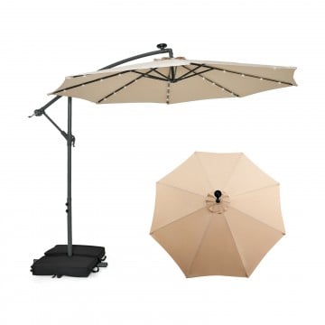 10 Feet Cantilever Umbrella with 32 LED Lights and Solar Panel Batteries