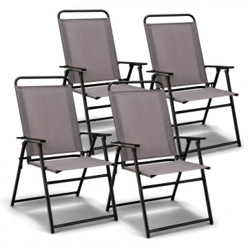 Outdoor Folding Sling Chairs Set of 4 with Armrest and Backrest