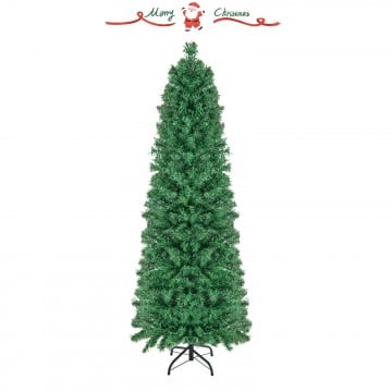 5/6/7/8 FT Pre-Lit Christmas Pencil Tree with Colorful Fiber Optics Green