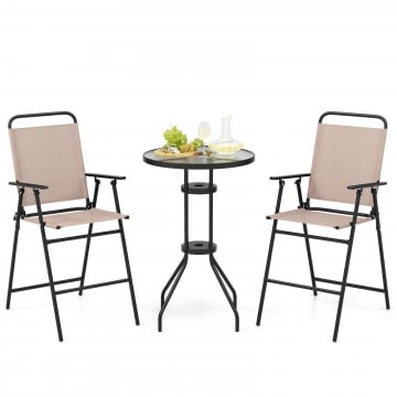 3 Pieces Outdoor Bistro Set with 2 Folding Chairs