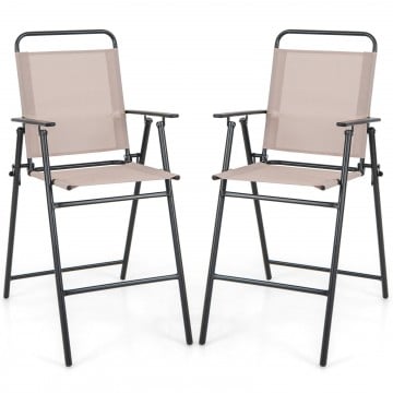 Set of 2 Patio Folding Bar-Height Chairs with Armrests and Quick-Drying Seat