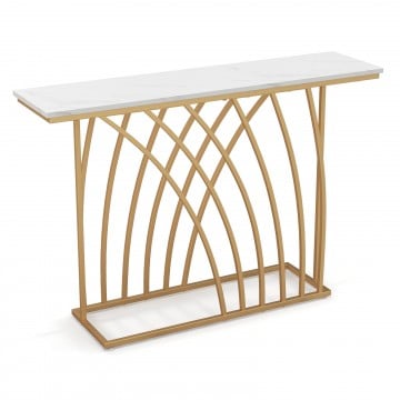 48" Gold Console Table with White Faux Marble Tabletop