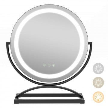 16 Inch Round Makeup Vanity Mirror with 3 Color Dimmable LED Lighting