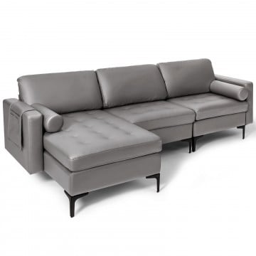 Modular L-shaped 3-Seat Sectional Sofa with Reversible Chaise and 2 USB Ports