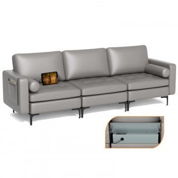 Modular 3-Seat Sofa Couch with Socket USB Ports and Side Storage Pocket