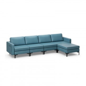 Modular L-shaped Sectional Sofa with Reversible Ottoman and 2 USB Ports