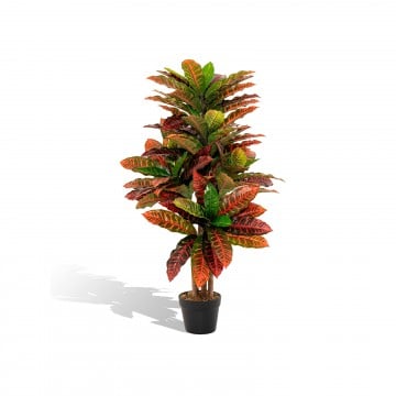 Artificial Croton Plant 40" Tall Fake Croton Palm Tree with Colorful Variegated Leaves and Pot