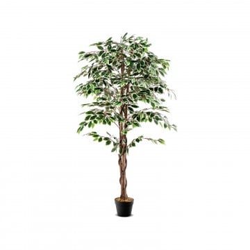 Artificial Ficus Tree Tall Faux Indoor Plant with 1008 Leaves Nursery Pot and Dried Moss