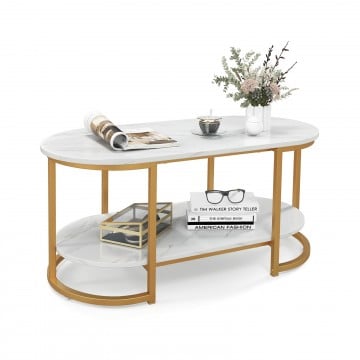 Marble Coffee Table with Open Storage Shelf