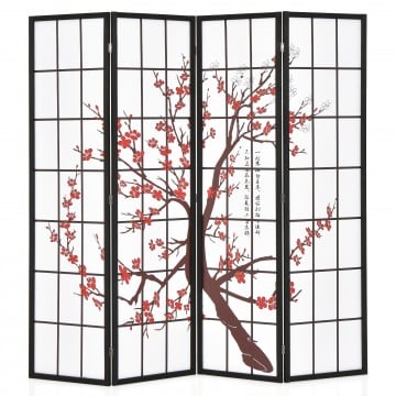 6FT Folding Decorative Oriental Privacy Screen with Plum Blossom Design for Home Office