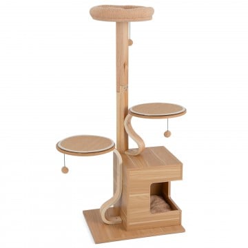 4-Layer Wooden Cat Tree 51" Tall Cat Tower with Condo and Washable Cushions