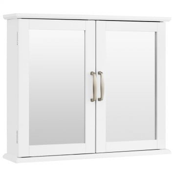 2-Tier Bathroom Wall-Mounted Mirror Storage Cabinet with Handles