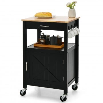 Rolling Kitchen Island Cart with Drawer and Side Hooks