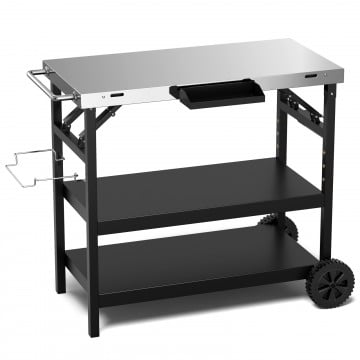 3 Tiers Foldable Outdoor Cart on 2 Wheels with Phone Holder