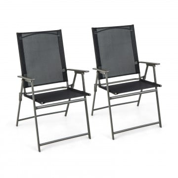 2 Pieces Patio Folding Chairs with Armrests for Deck Garden Yard