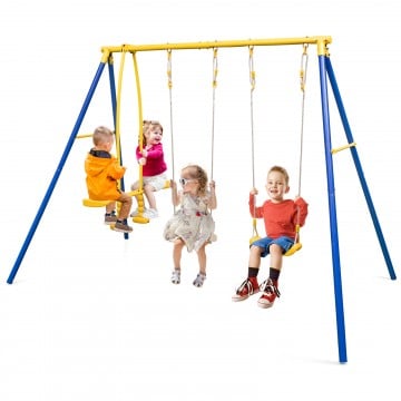 Metal Swing Set for Backyard with 2 Swing Seats and 2 Glider Seats