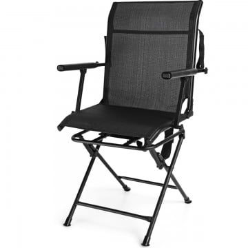 Foldable Swivel Patio Chair with Armrest and Mesh Back