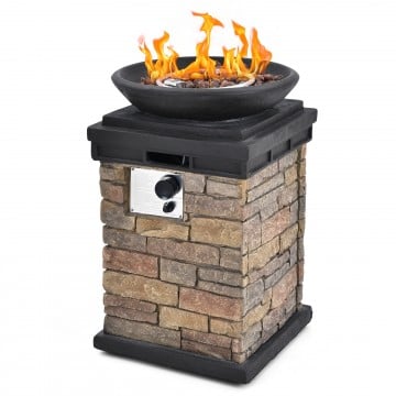 40000BTU Outdoor Propane Burning Fire Bowl Column Realistic Look Firepit Heater