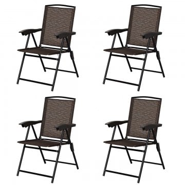 4 Pieces Folding Dining Chairs with Steel Armrests and Sling Back
