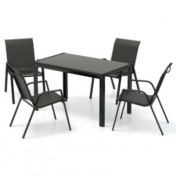 5 Piece Patio Rattan Dining Set with Heavy-Duty Metal Frame