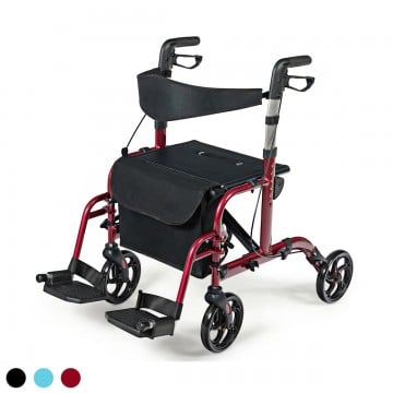 2-in-1 Adjustable Folding Handle Rollator Walker with Storage Space