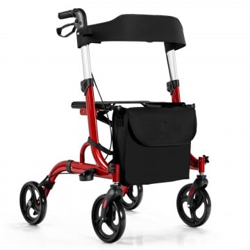 Folding Aluminum Rollator Walker with 8-inch Wheels and Seat