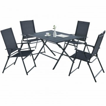 5 Piece Patio Dining Furniture Set with 4 Armchairs and 1 Dining Table