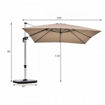 10 Feet 360° Tilt Aluminum Square Patio Umbrella without Weight Base
