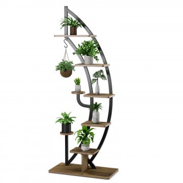 6-Tier 9 Potted Metal Plant Stand Holder Display Shelf with Hook